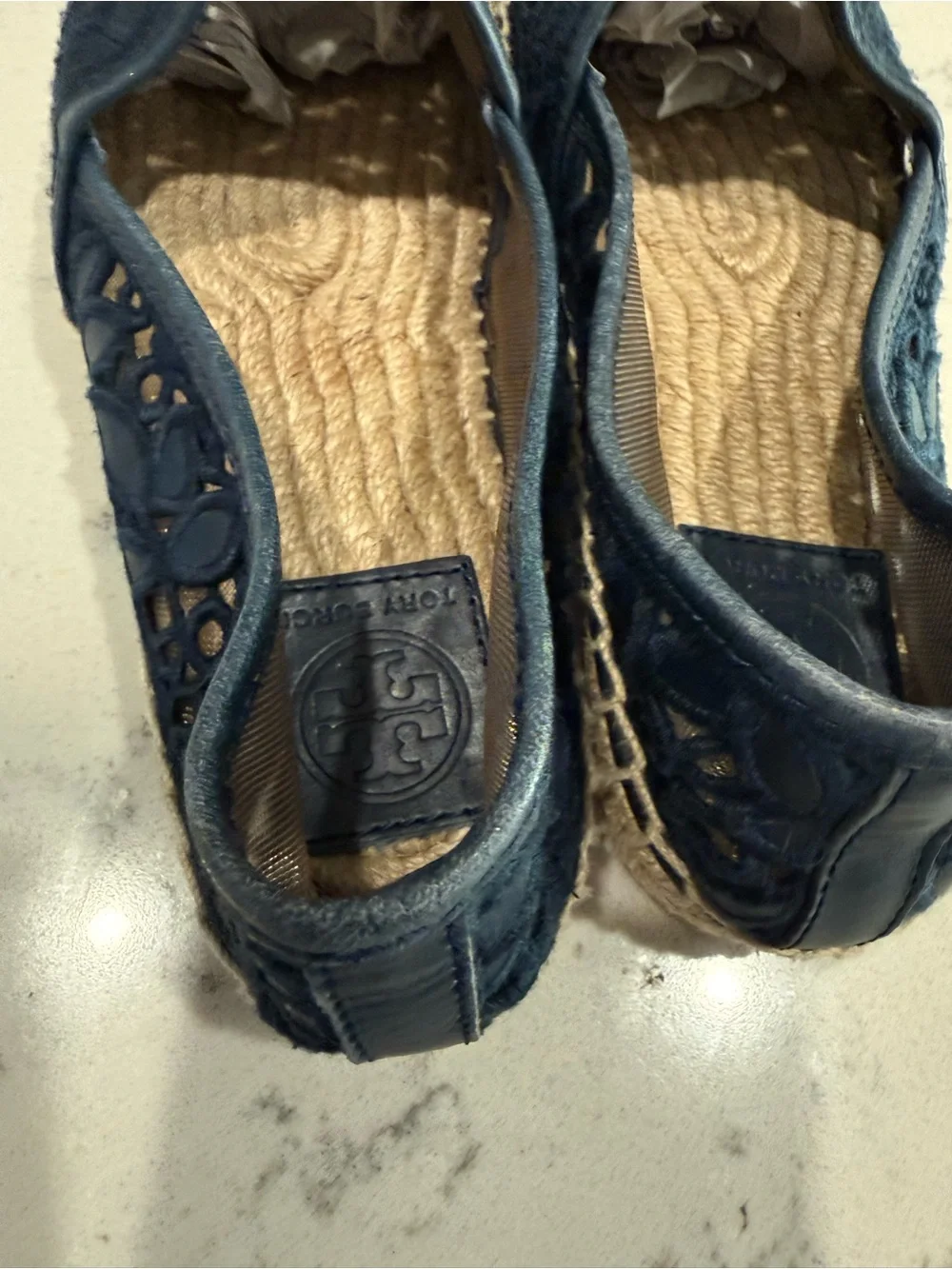 Tory Burch Navy Lace Espadrille Flats